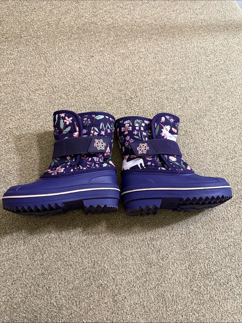 The Children's Place Navy Purple Floral Snow Boots with Pink Accents Sz 7